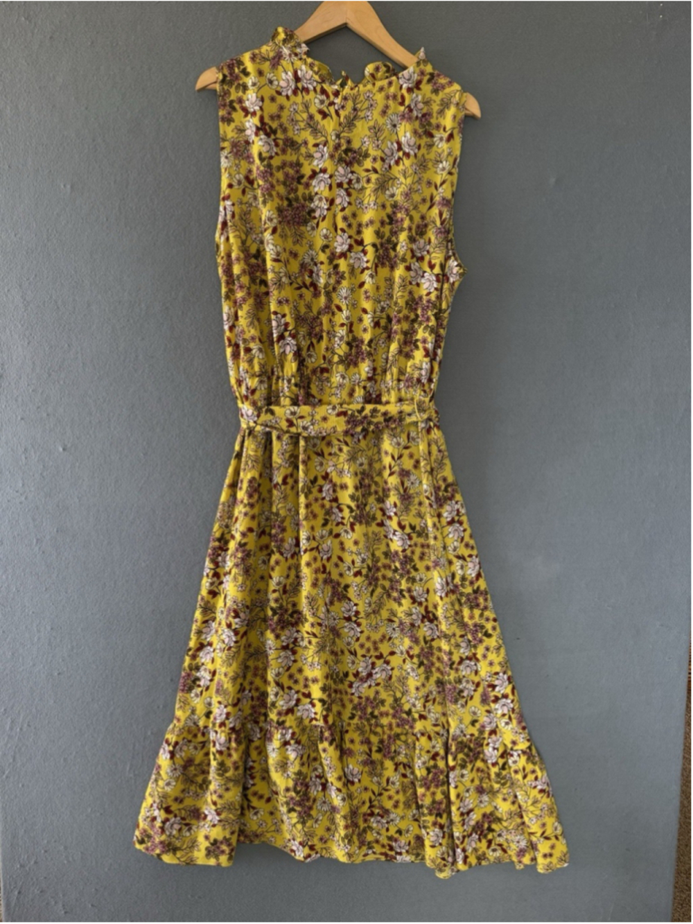 NWT London Times 22W Yellow Floral Wrap Midi Dress Plus Size Sleeveless Ruffle - Picture 3 of 6